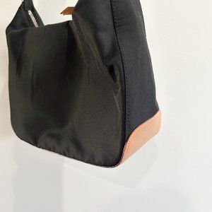 Kate Spade Purse, Black Nylon with Camel Leather Trim, Shoulder Strap Zipper Top